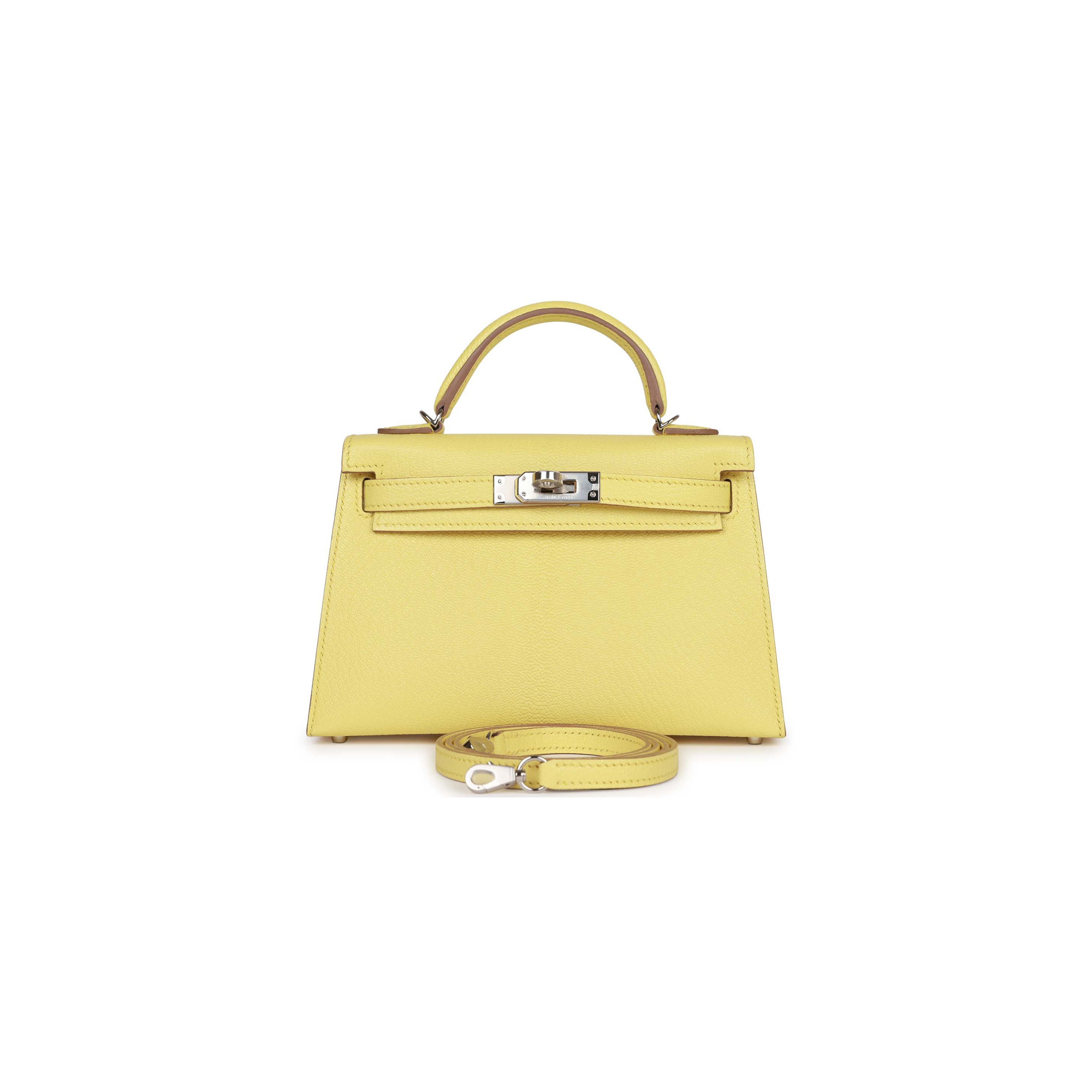 HERMÈS MASTER MINI KELLY II SELLIER LIMONCELLO CHEVRE PALLADIUM HARDWARE (19*12*5.5cm) 